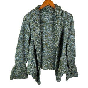 Anthropologie One Girl Who Green Chunky Open Cardigan w Flare Sleeves Size S